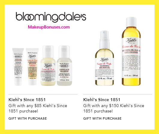 Receive a free 6-pc gift with $150 Kiehl's purchase #bloomingdales