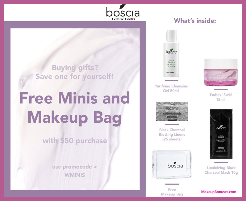 Receive a free 5-pc gift with $50 Boscia purchase #bosciaskincare