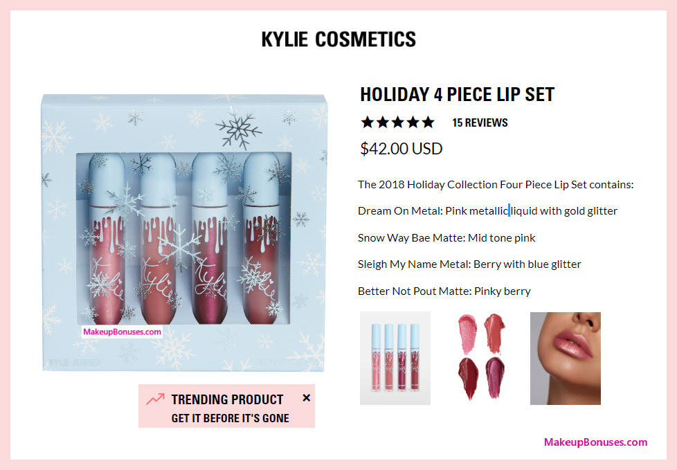 HOLIDAY 4 PIECE LIP SET - MakeupBonuses.com #KylieCosmetics 
