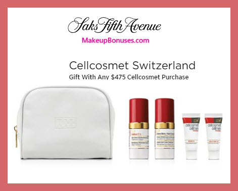 Receive a free 5-pc gift with $475 Cellcosmet Switzerland purchase #saks