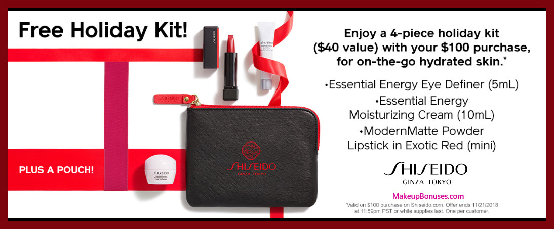 Receive a free 4-pc gift with $100 Shiseido purchase #ShiseidoUSA