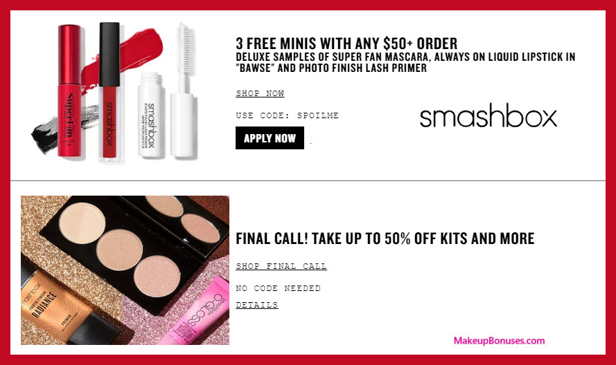 Receive a free 3-pc gift with $50 Smashbox purchase #smashbox