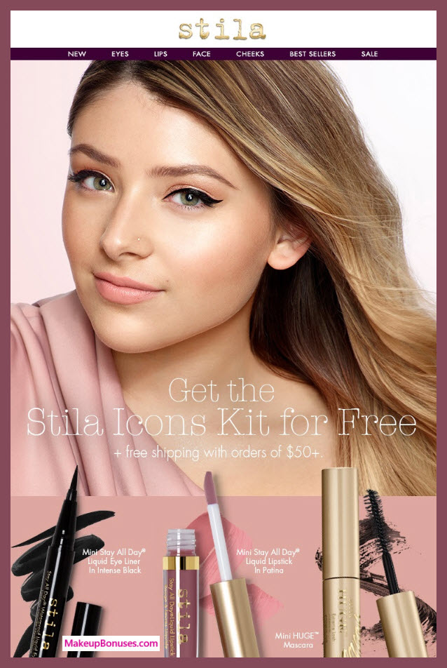 Receive a free 3-pc gift with $50 Stila purchase #StilaCosmetics