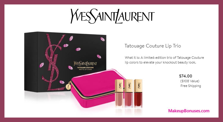 Tatouage Couture Lip Trio - MakeupBonuses.com #YvesSaintLaurentBeautyUSA #YSLbeauty #YSL_Beauty #nordstrom