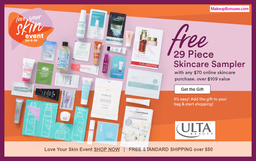 Ulta Love Your Skin 2019 Free 29 Piece Skincare Sampler Gift #UltaBeauty #MakeupBonuses #LoveYourSkin #Skincare #Beauty #GWP #FreeGift