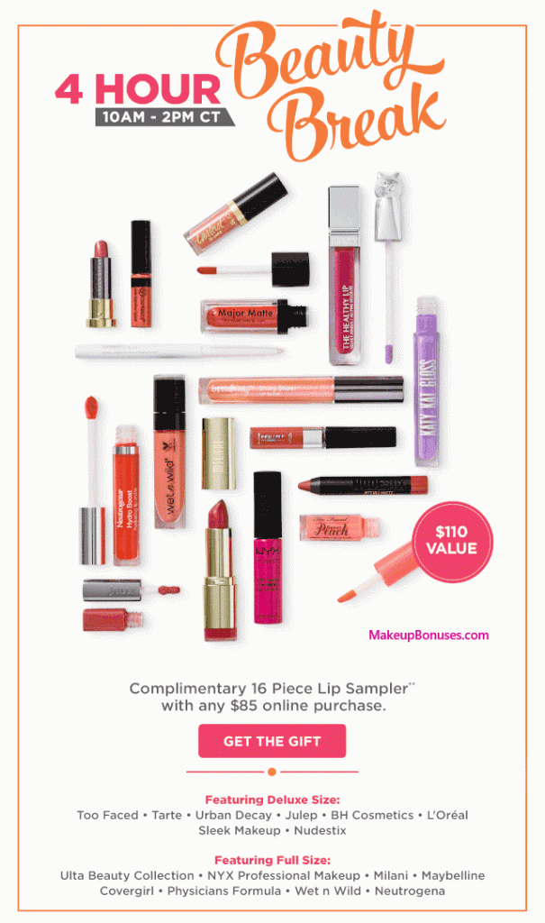 Ulta 50 Off + Beauty Break FREE 16pc Gift Makeup Bonuses